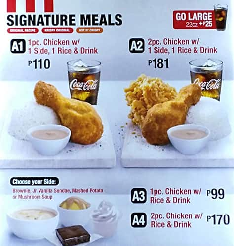 Menu at KFC fast food, Makati, Unit 118C