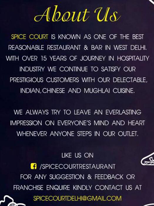 Spice Court Restaurant & Bar menu