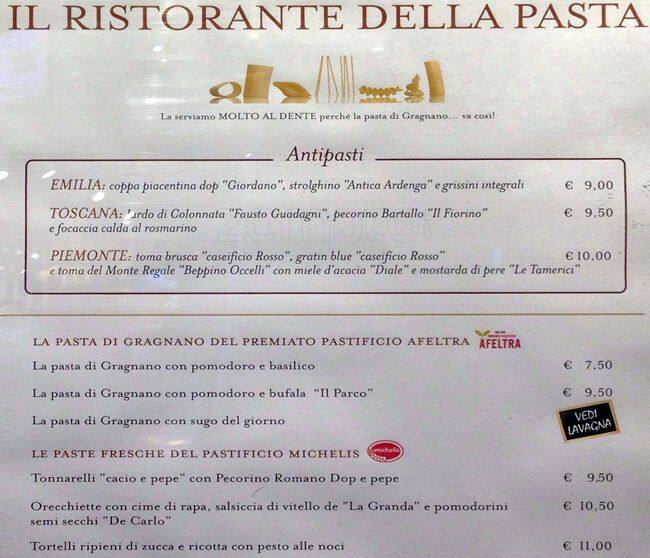 Menu di Il Ristorante della Pasta e della Pizza 