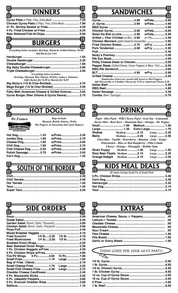 Nicky's Gyros Menu, Menu for Nicky's Gyros, Lockport, Chicago Urbanspoon/Zomato