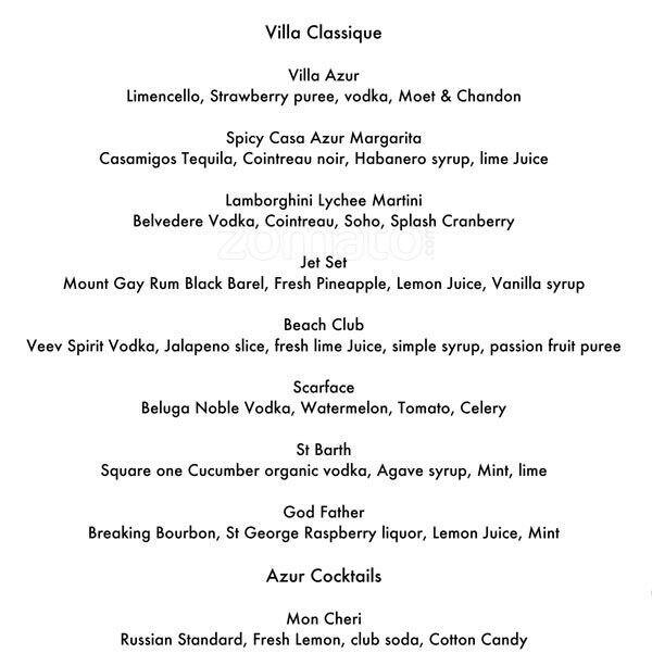 Villa Azur Restaurant & Lounge Menu Urbanspoon/Zomato