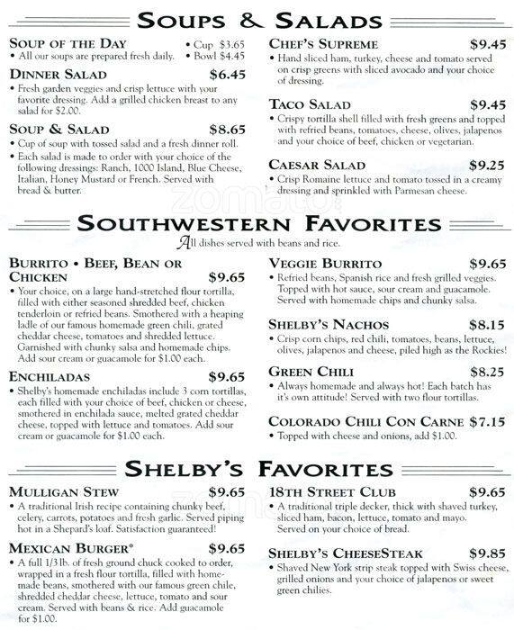 Shelby's Bar & Grill Menu Urbanspoon/Zomato