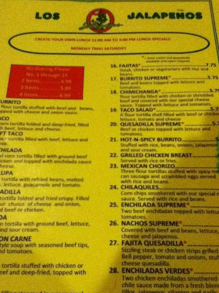 Jalapeno's Mexican Restaurant Menu Urbanspoon/Zomato
