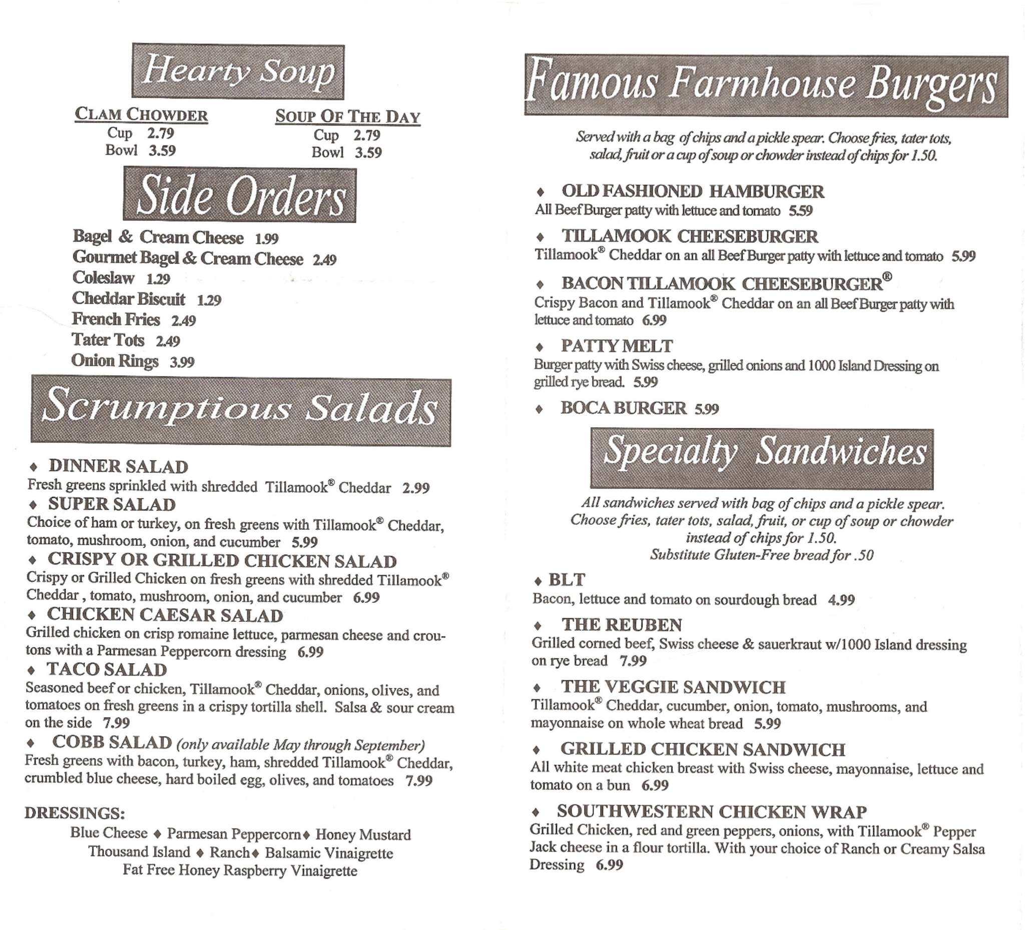 Tillamook Creamery & Farmhouse Cafe Menu Urbanspoon/Zomato