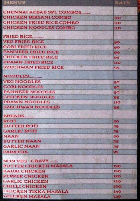 Chennai Kebab Menu For Kotturpuram Chennai Kebab Kotturpuram Menu