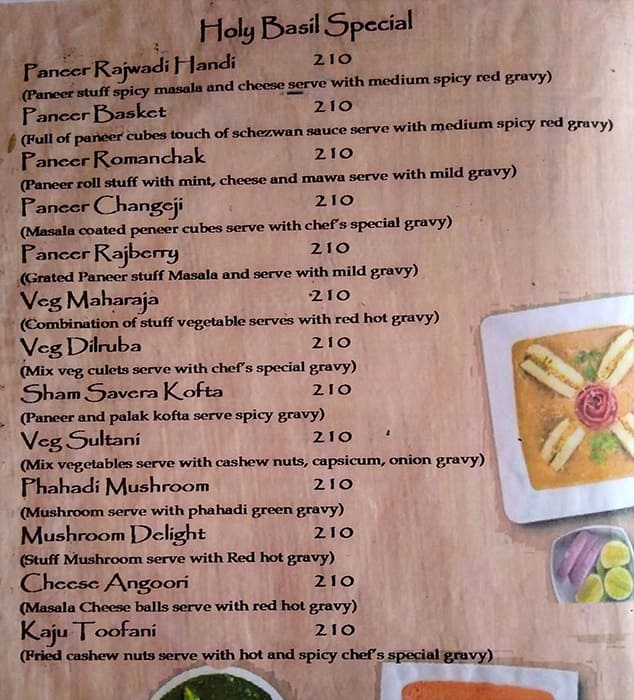 Menu of Holy Basil Pure Veg Restaurant Bhosari Pune