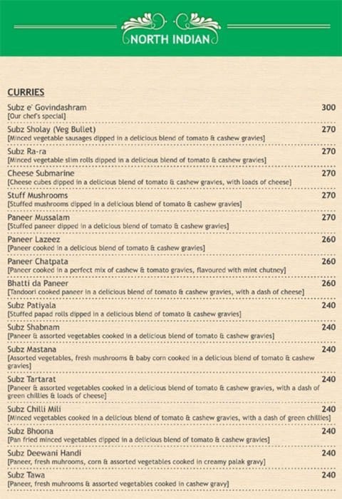 Kamaths Govindashram - Dombivli menu