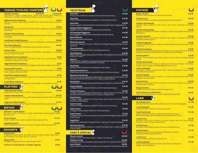 Chilli India Menu, Menu for Chilli India, Dinsdale, Hamilton