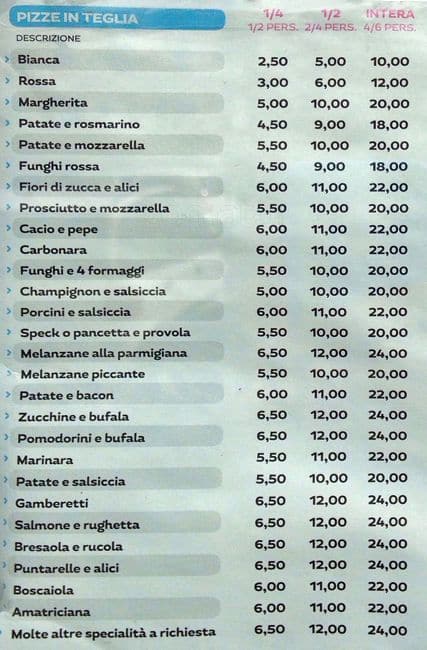 Menu di Prime Pizza 