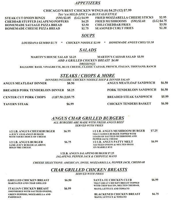 Martin's Corner Bar & Grill Menu Urbanspoon/Zomato