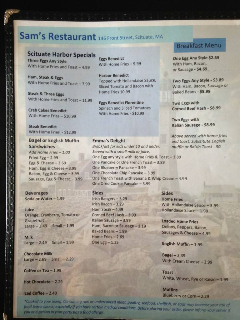 Sam's on the Harbor Menu, Menu for Sam's on the Harbor, Scituate, Boston Urbanspoon/Zomato