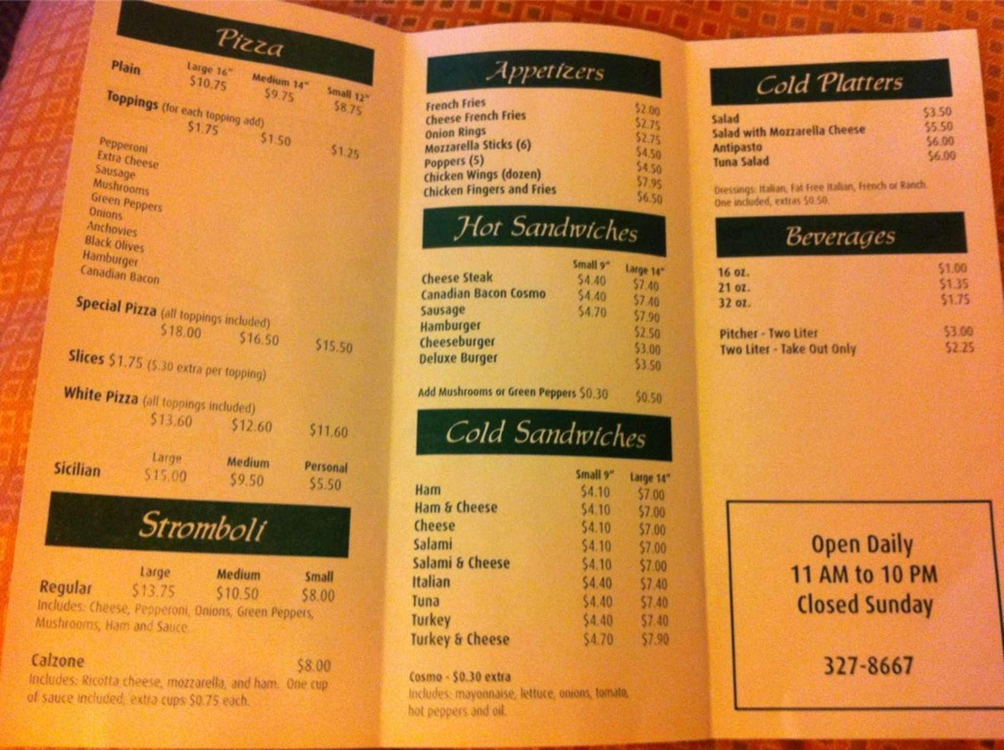 Venice Pizza Shop Menu, Menu for Venice Pizza Shop, Williamsport