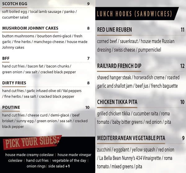 Menu at Railyard Grill & Tap Room pub & bar, Bridgeville