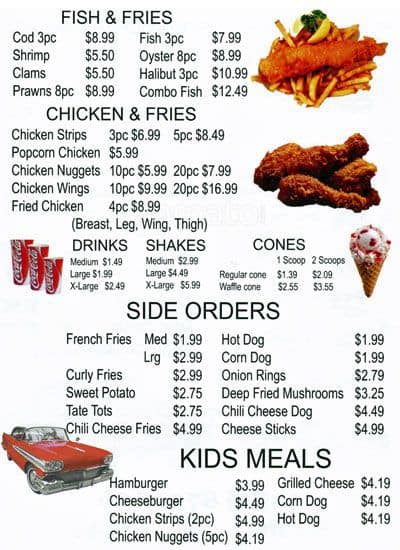 Menu at Big Daddy's restaurant, Graham