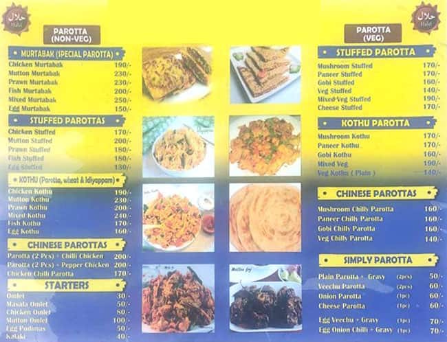 Menu at Kasim Parotta World, Chennai