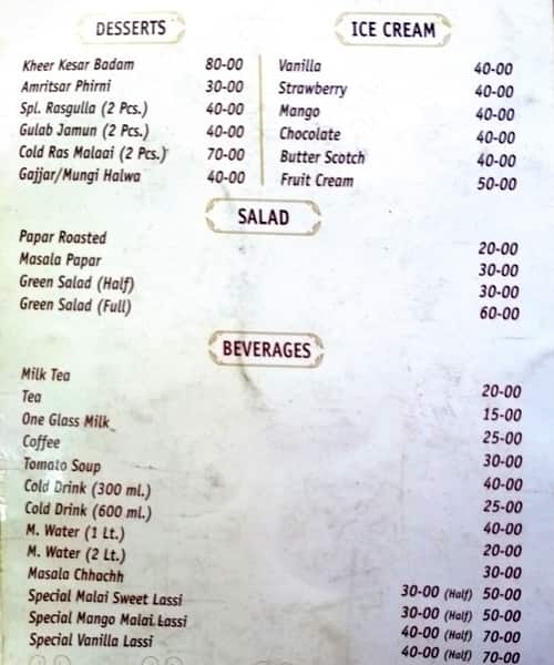 New Kundan Dhaba menu