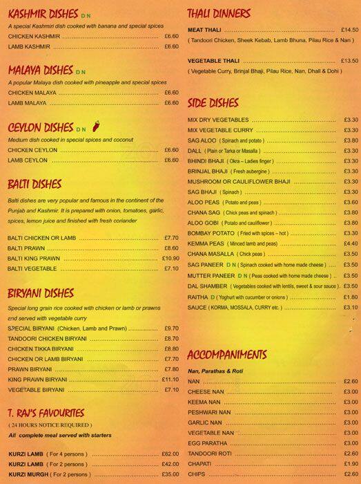 T. Raj menu