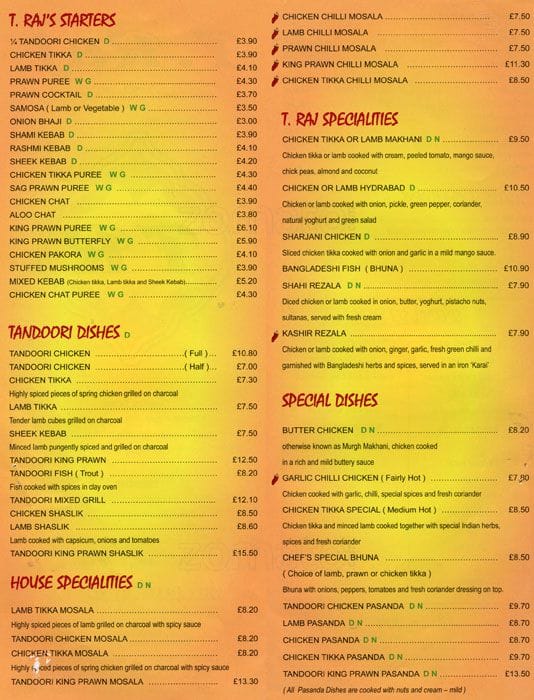 T. Raj menu