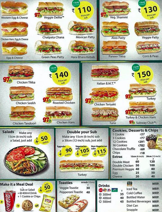 Subway Menu, Menu for Subway, Banjara Hills, Hyderabad - Zomato