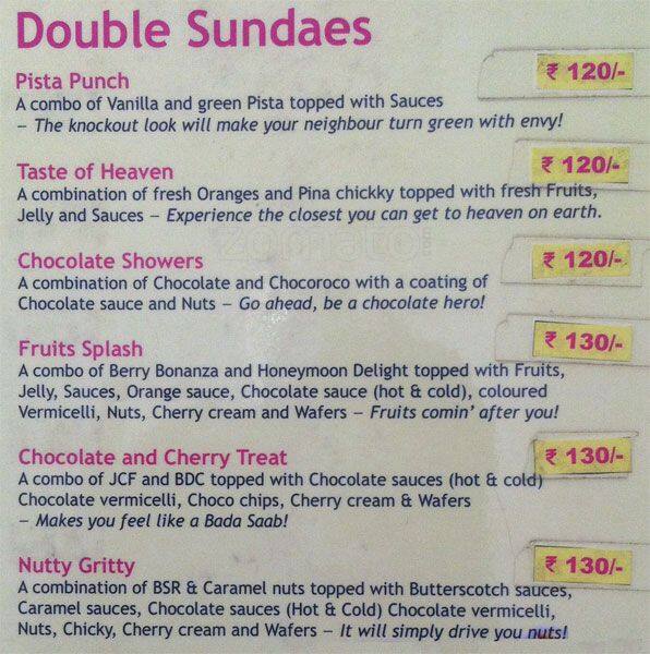 Menu at Awesome Chaat & Ice Cream Parlour, Hyderabad