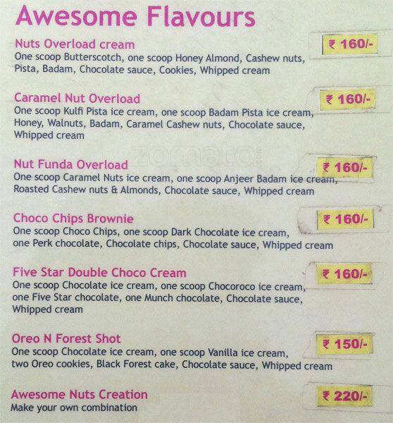 Menu at Awesome Chaat & Ice Cream Parlour, Hyderabad