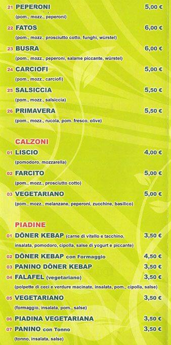 Menu di Fantasia Kebab 