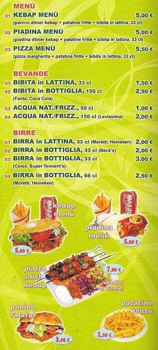 Menu di Fantasia Kebab 