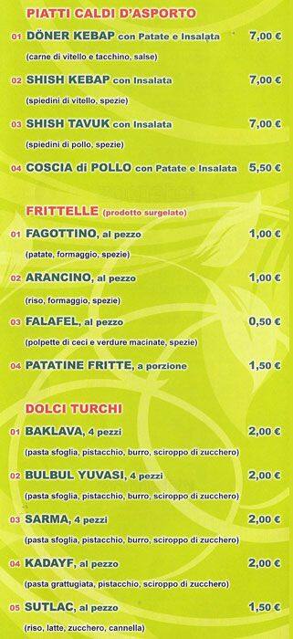 Menu di Fantasia Kebab 