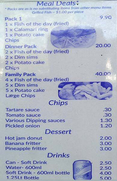 Menu at North Road Fish & Chips restaurant, Ormond