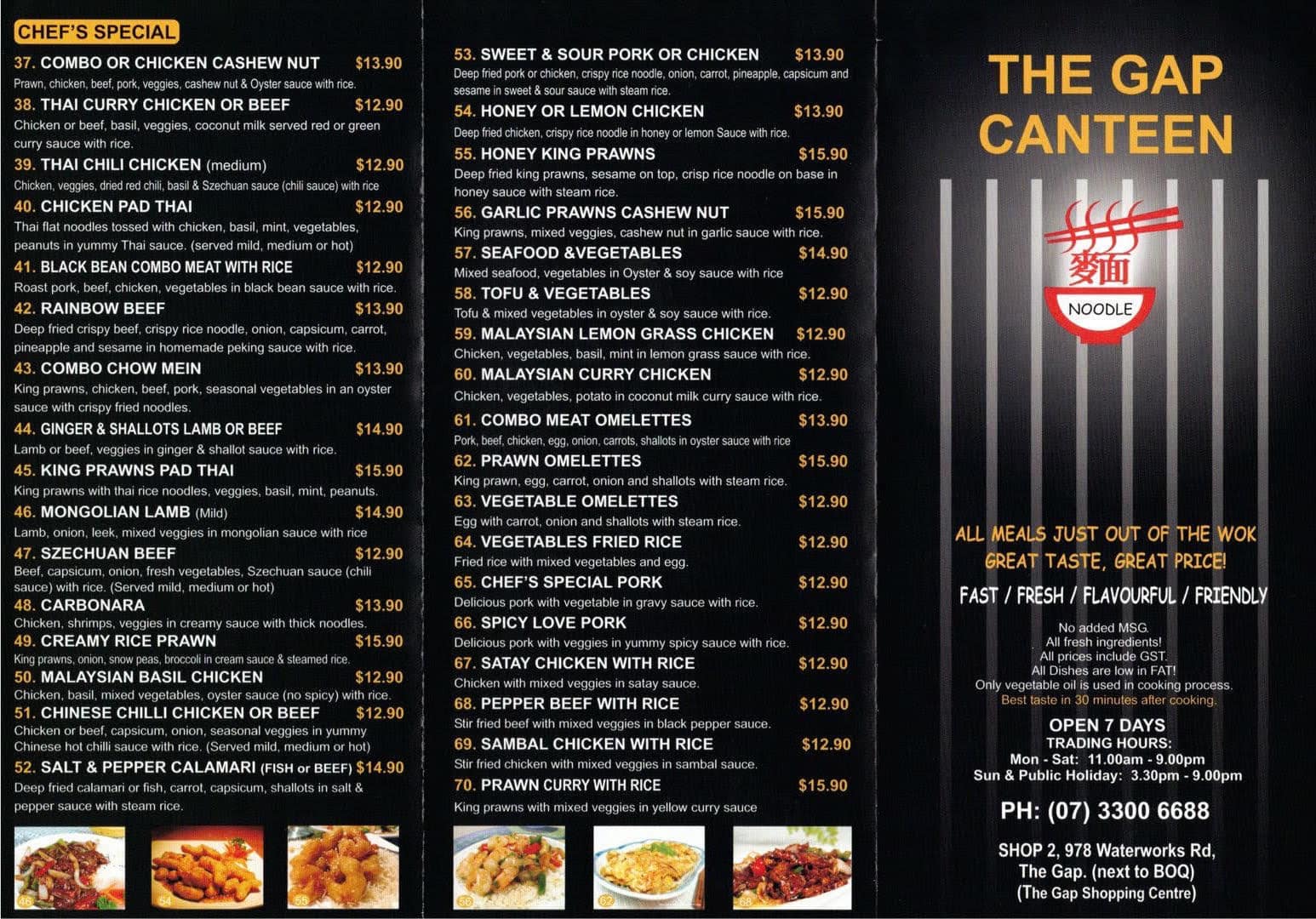 Menu at The Gap Canteen restaurant, The Gap