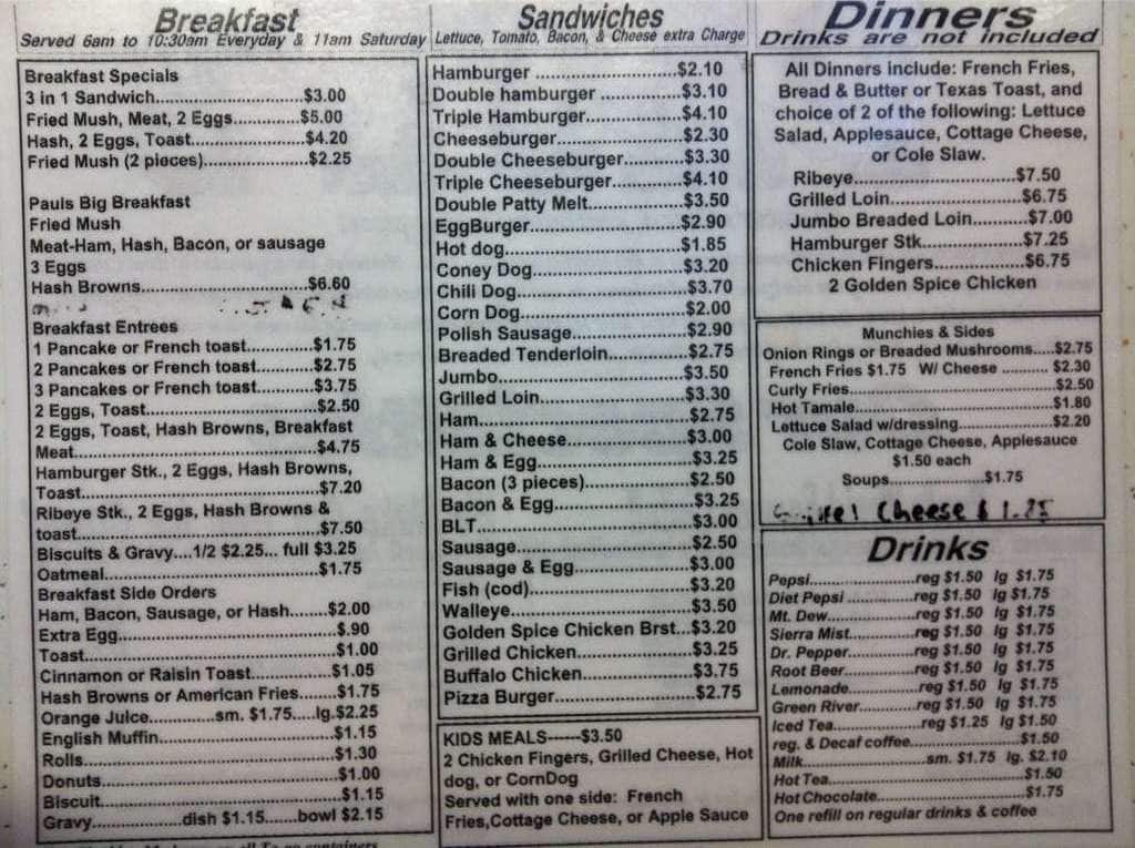 Menu at Paul's Confectionery cafe, Decatur