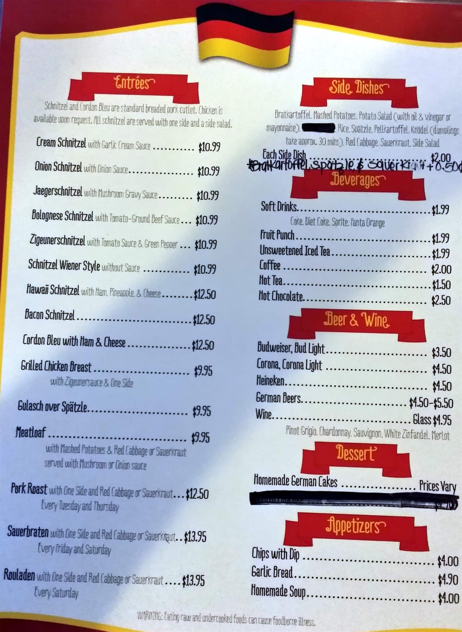 Menu at German Diner restaurant, Lacey, Martin Way E