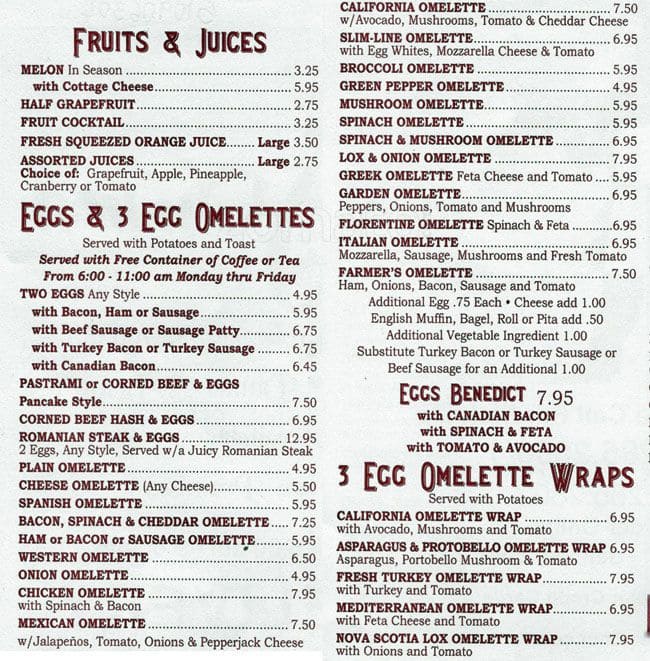 Squires Diner Menu, Menu for Squires Diner, Financial District, New