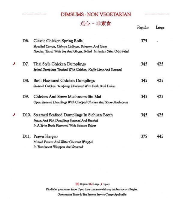 Mainland China menu