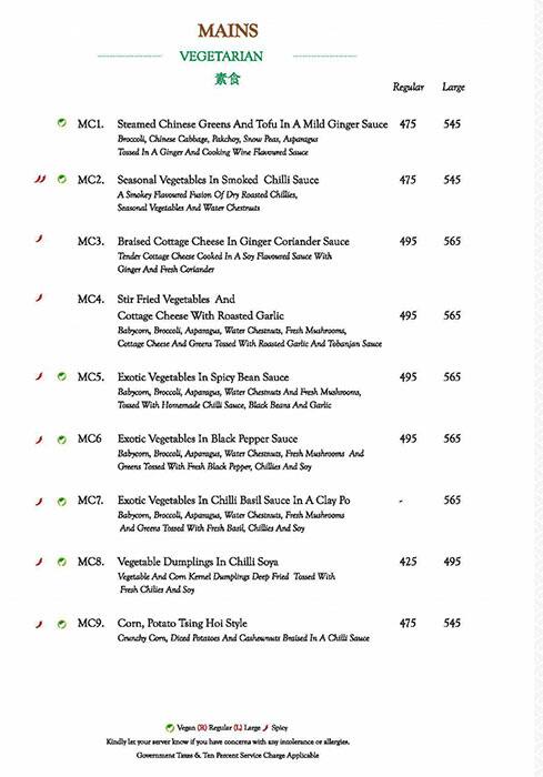 Mainland China menu