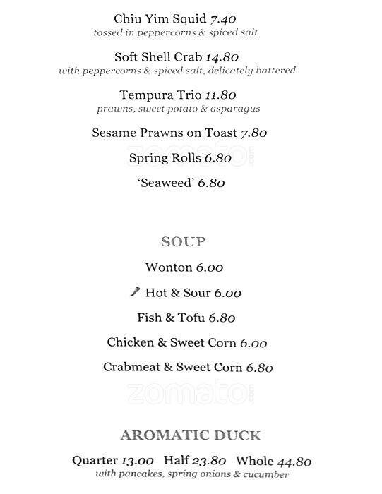 Menu at Good Earth restaurant, London, 11 Bellevue Rd