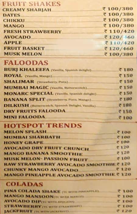 Arabian Nights menu