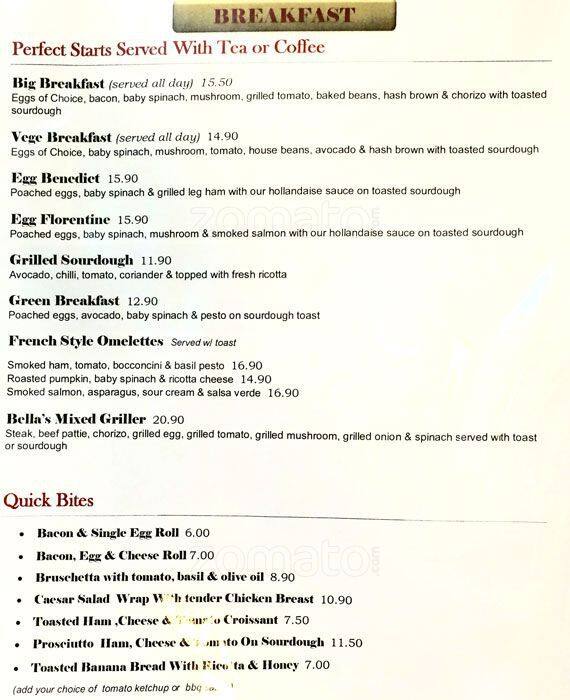 Bella Mondo Menu, Menu for Bella Mondo, Pennant Hills, Sydney