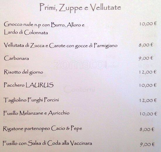Ristorante L.A.V.R.V.S Speisekarte