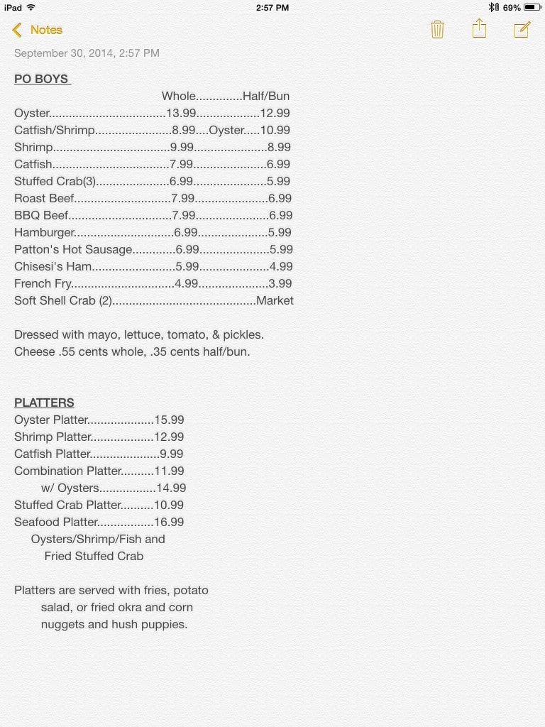 Mandeville Seafood Menu, Menu for Mandeville Seafood, Mandeville, New