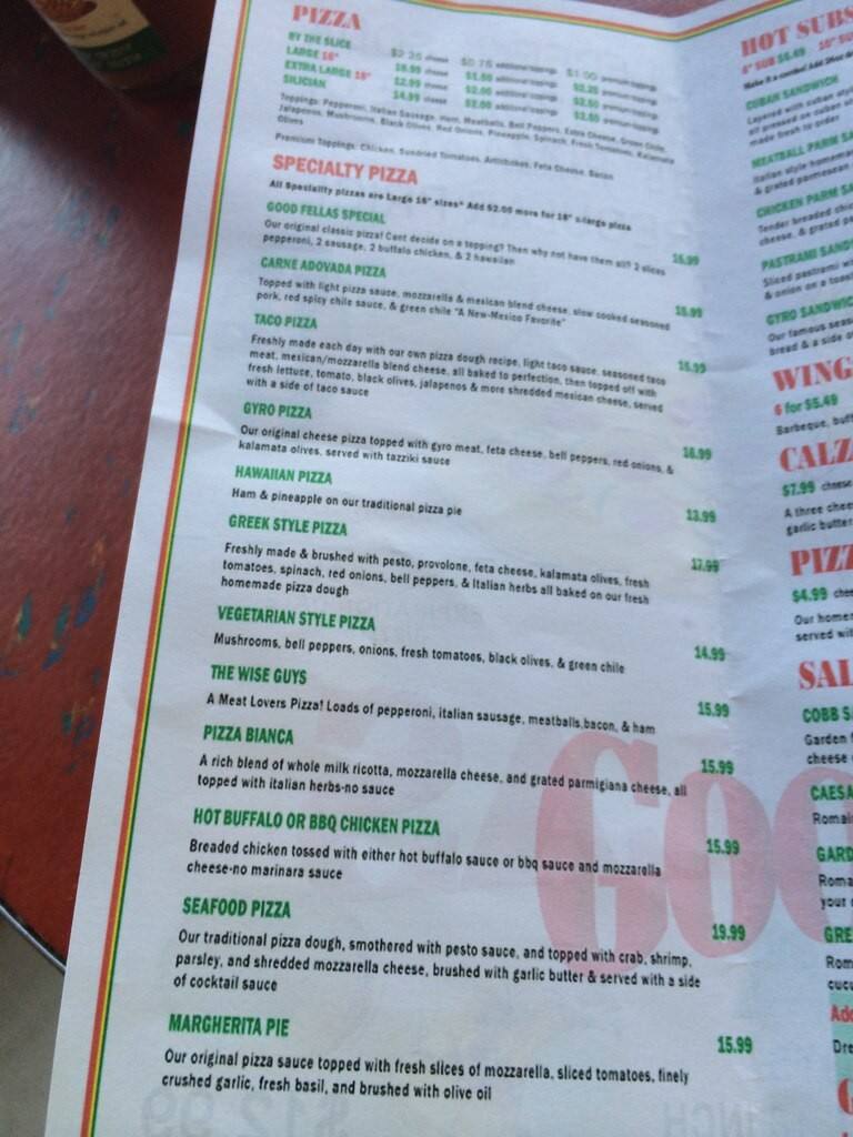 Good Fellas Pizzeria Menu For Belen Good Fellas Pizzeria Belen Menu