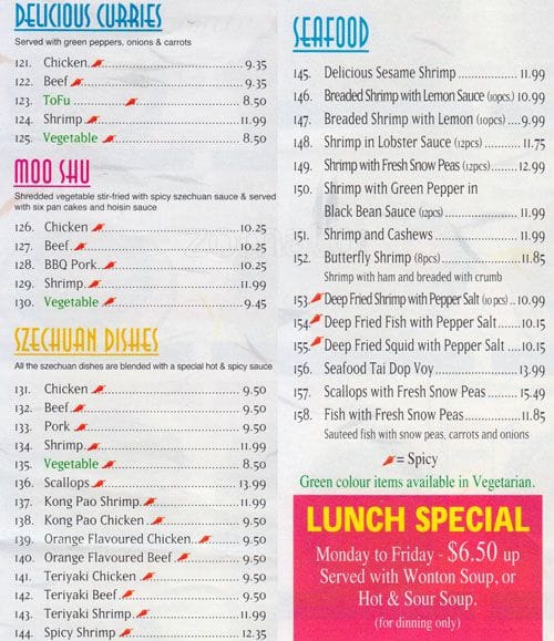 Goldenview Chinese Restaurant menu