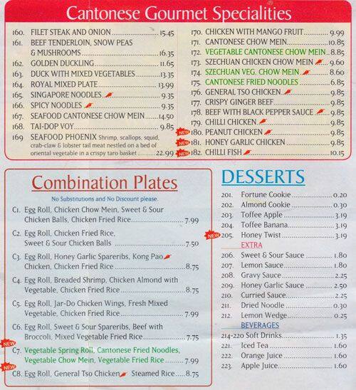 Goldenview Chinese Restaurant menu