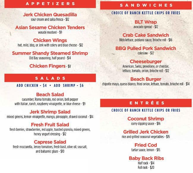 Valley Beach Menu For King Of Prussia Valley Beach King Of Prussia Menu