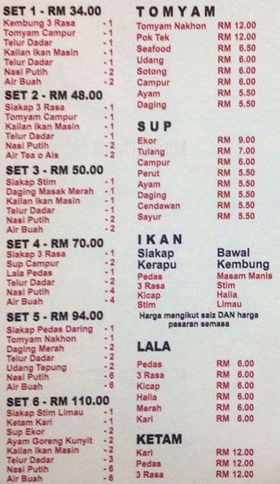 Daring Tomyam Menu, Menu for Daring Tomyam, Setiawangsa, Kuala Lumpur ...