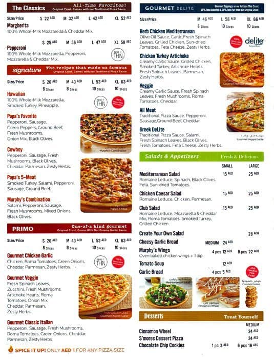 Papa Murphy's Pizza Menu, Menu for Papa Murphy's Pizza, Dubai Outlet ...