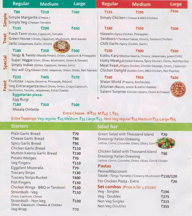 Tuscany Pizza Menu, Menu for Tuscany Pizza, Ganapathy, Coimbatore - Zomato