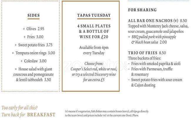 All Bar One menu