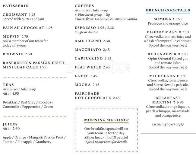 All Bar One menu