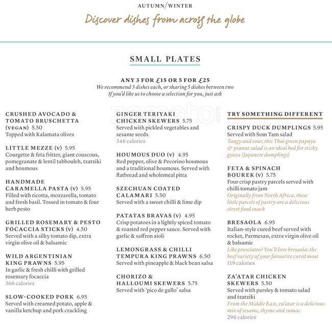 All Bar One menu